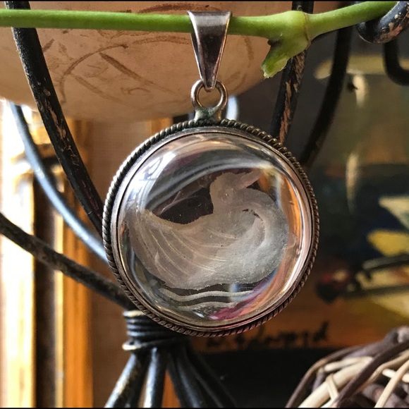 Vintage Sterling Etched Quartz Crystal Pendant - Picture 2 of 4